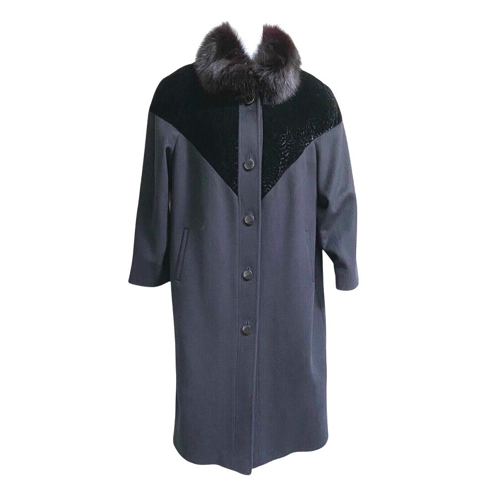ALORNA by‎ Frostmann Pure Wool Coat  Fur Collar Velvet Textured Accent sz MP